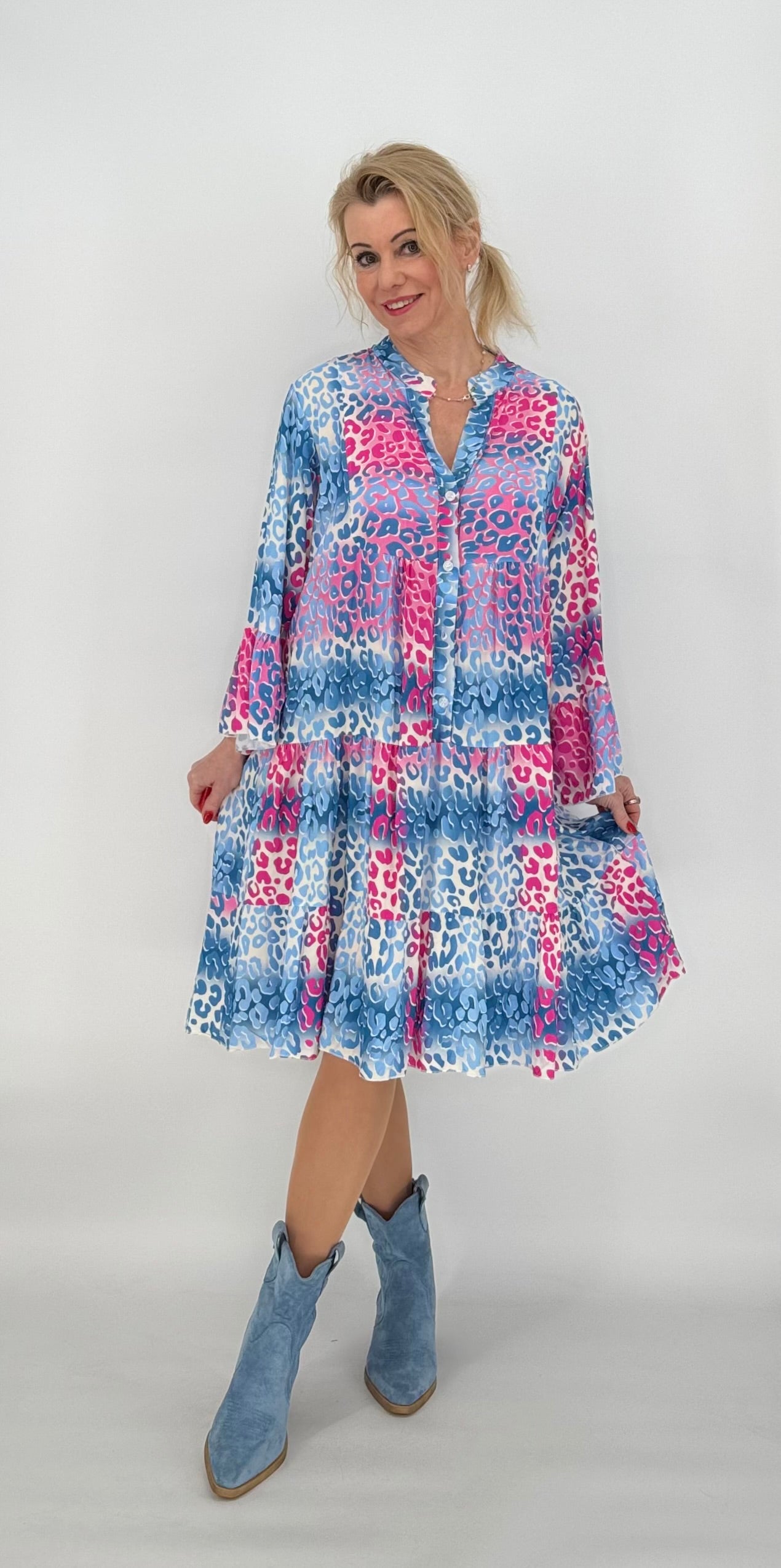 Kleid 100% Viskose blau/pink
