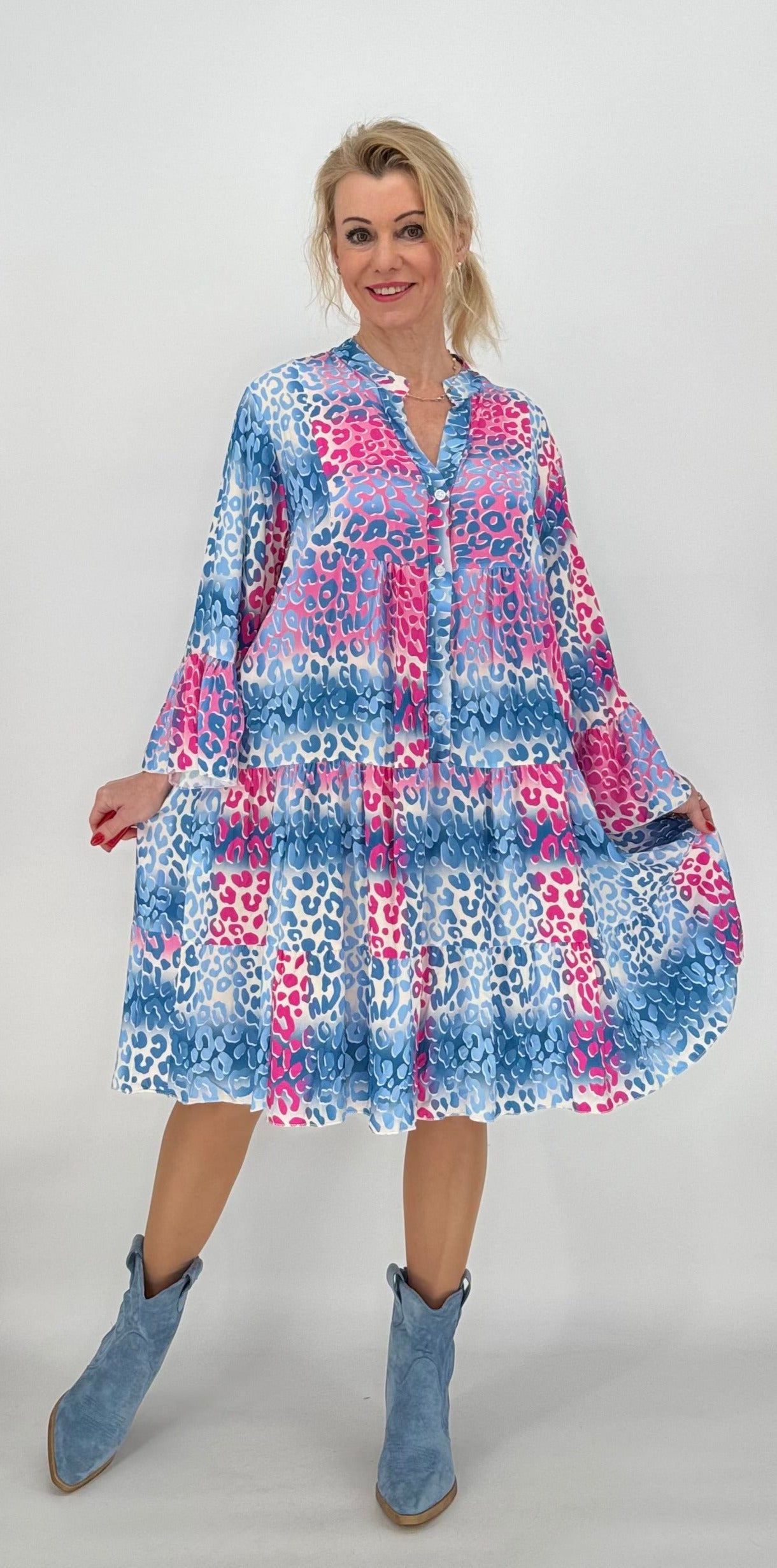 Kleid 100% Viskose blau/pink