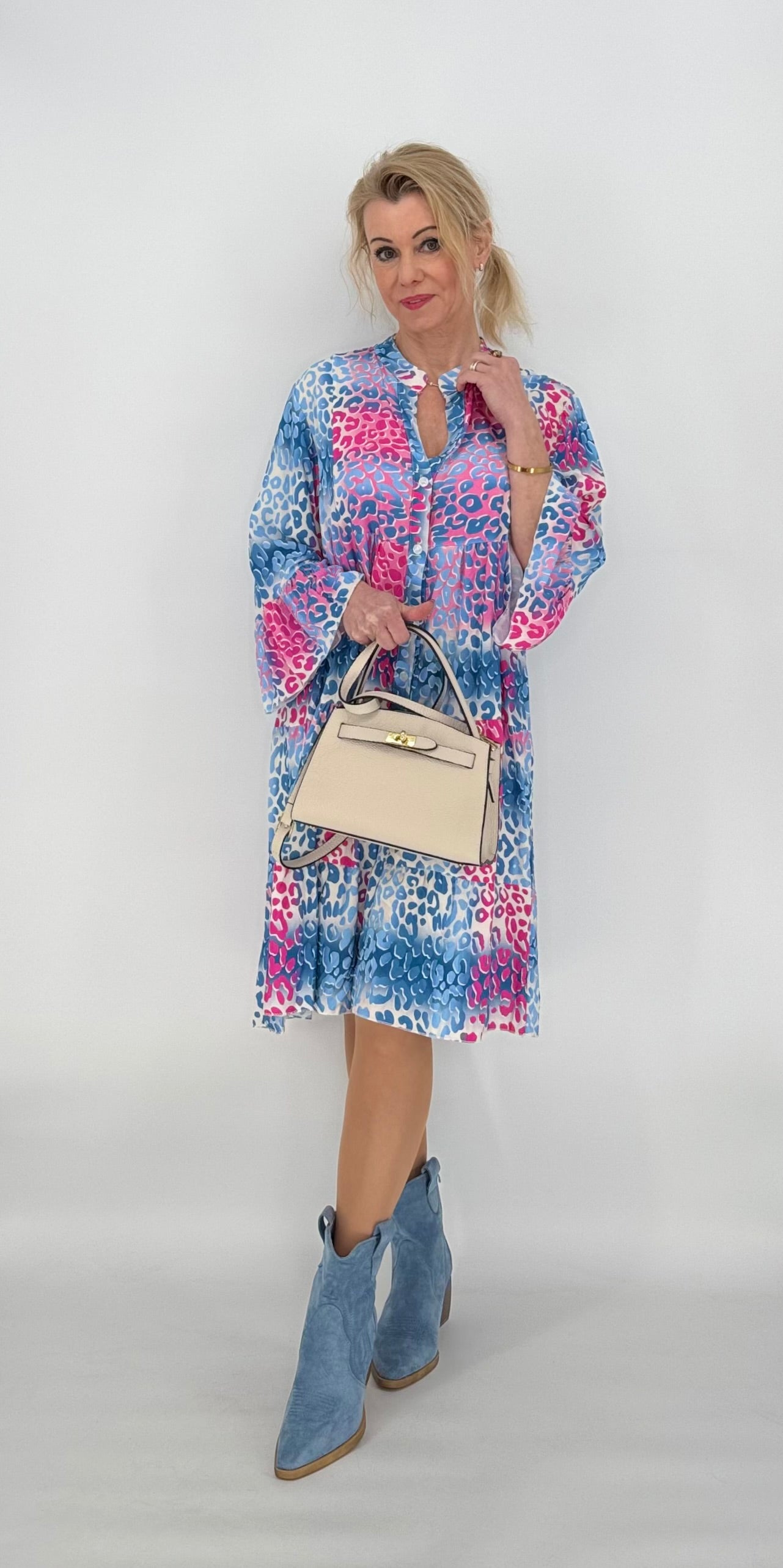 Kleid 100% Viskose blau/pink