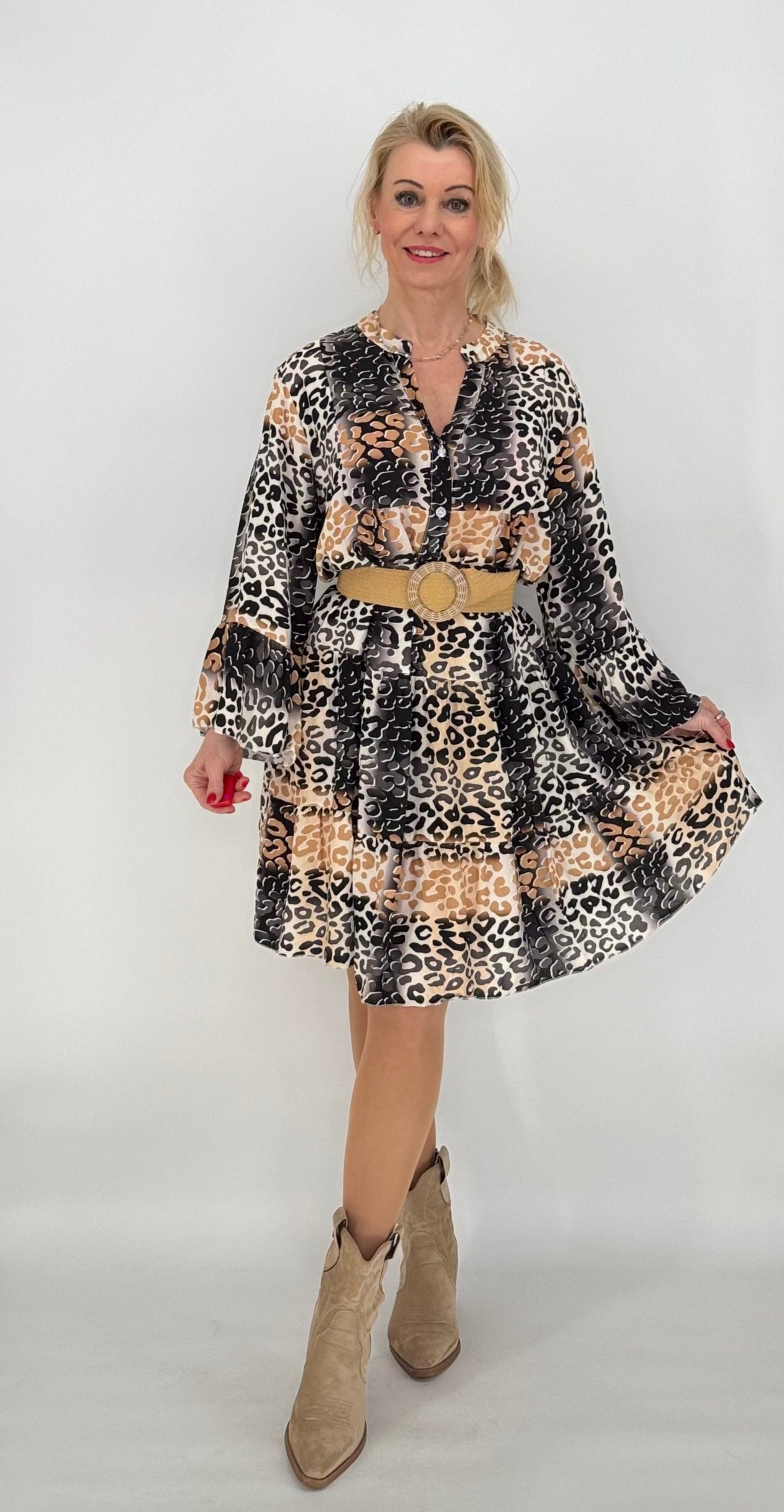 Kleid 100% Viskose schwarz/beige
