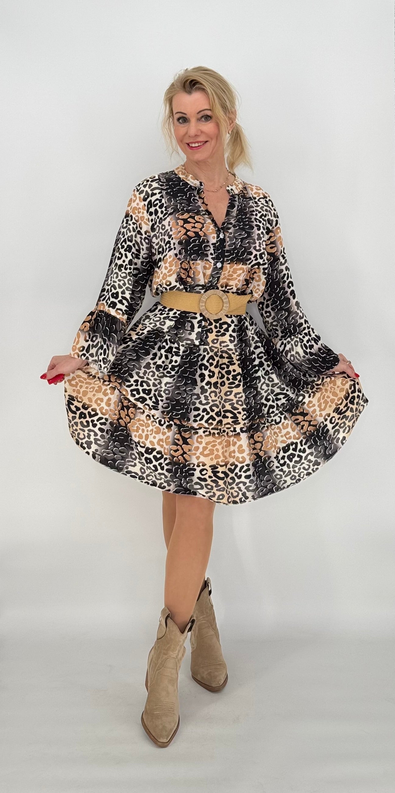 Kleid 100% Viskose schwarz/beige