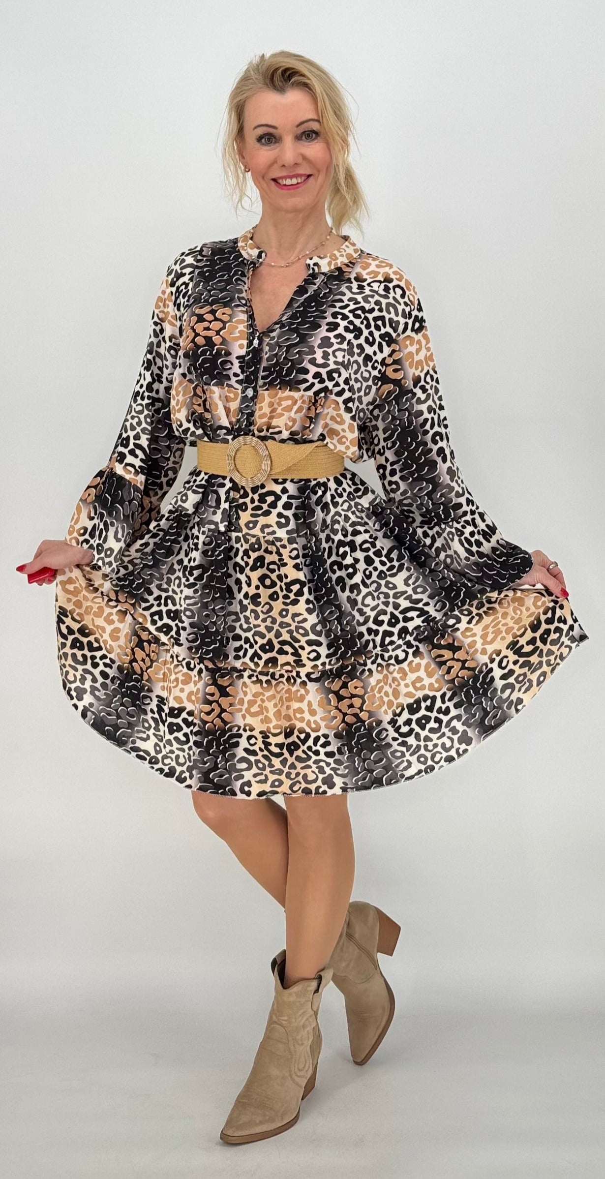 Kleid 100% Viskose schwarz/beige