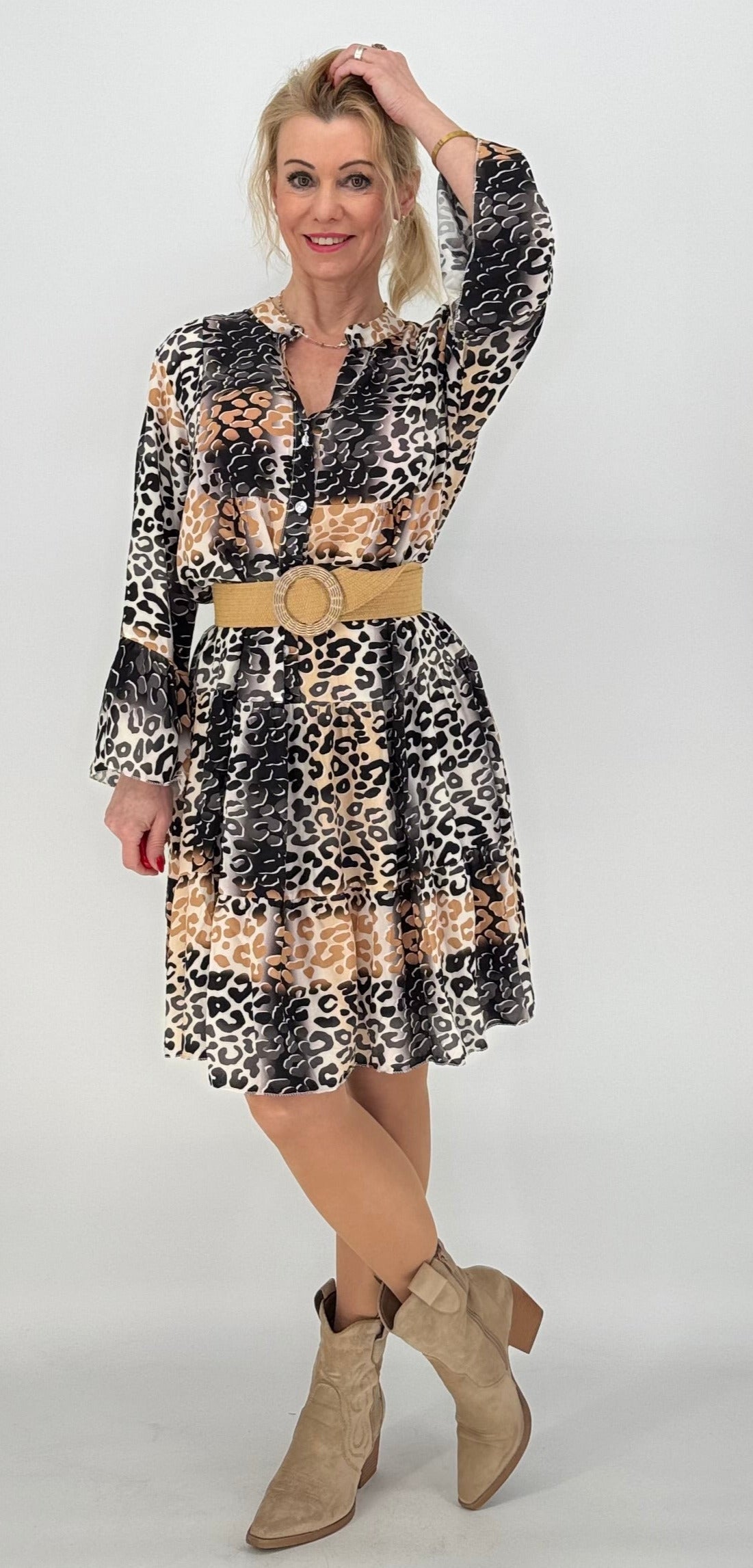 Kleid 100% Viskose schwarz/beige