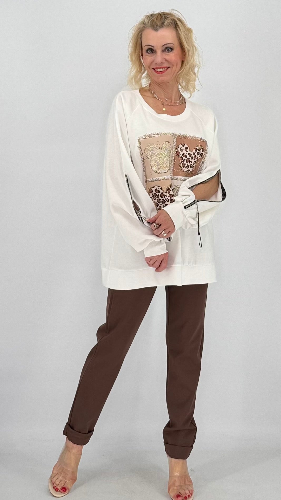 Sweatshirt, Weiss/Beige mit Mickey