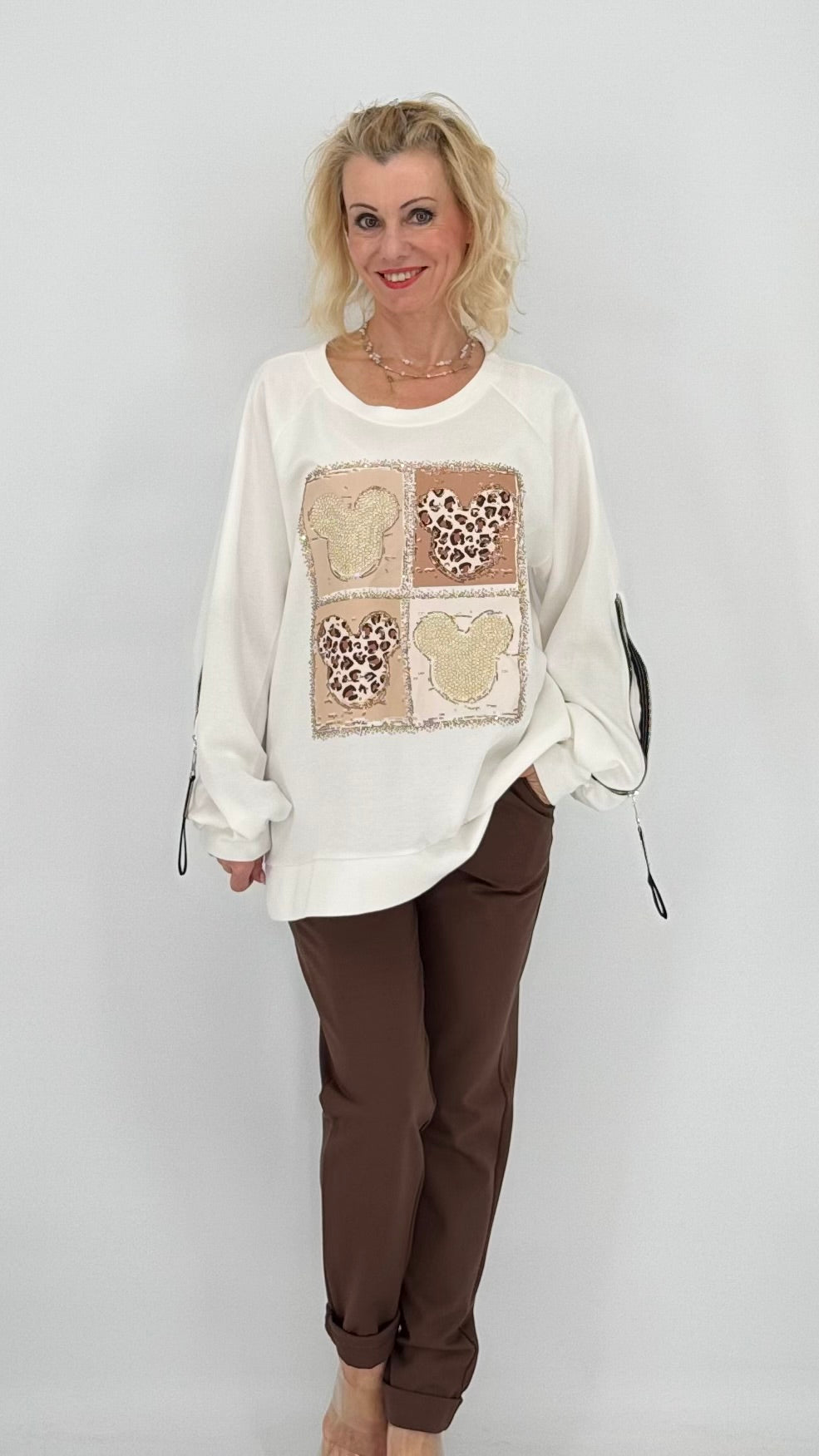 Sweatshirt, Weiss/Beige mit Mickey