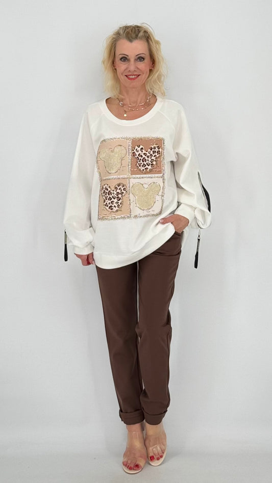 Sweatshirt, Weiss/Beige mit Mickey