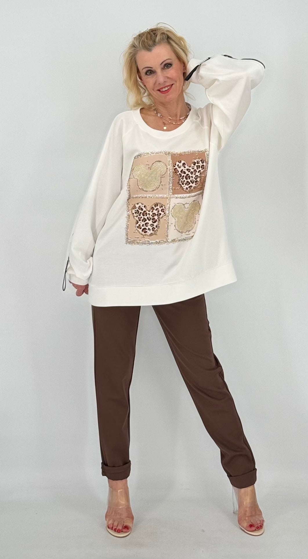 Sweatshirt, Weiss/Beige mit Mickey