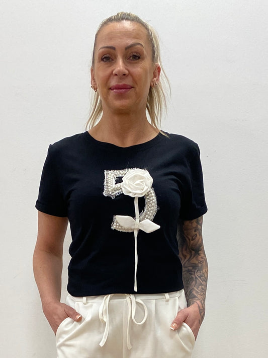 T-Shirt "Madame" mit Perlen und Details schwarz