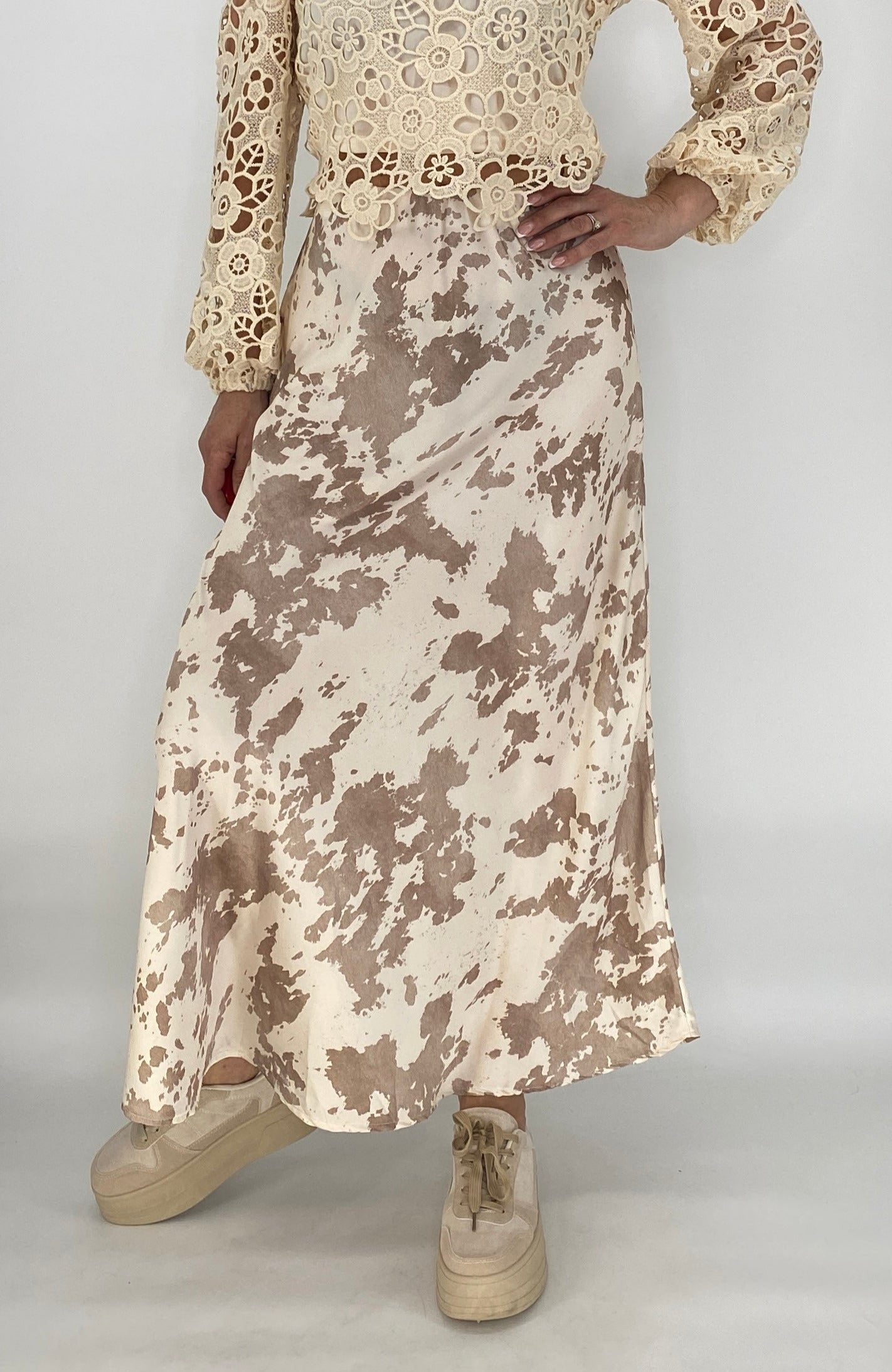 Midi Rock Viscose/Seide, creme/beige