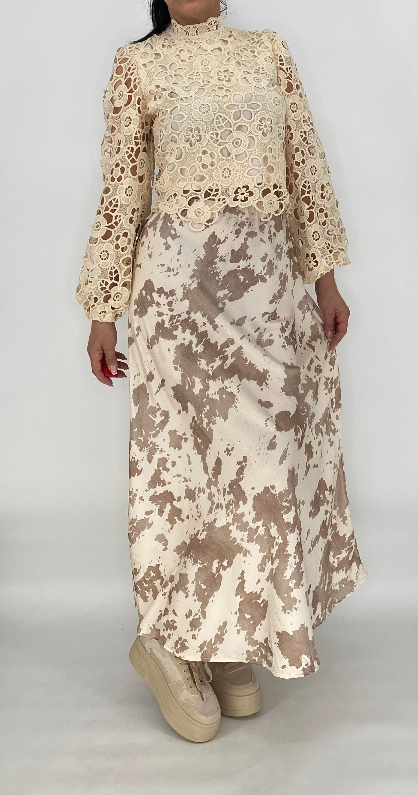 Midi Rock Viscose/Seide, creme/beige