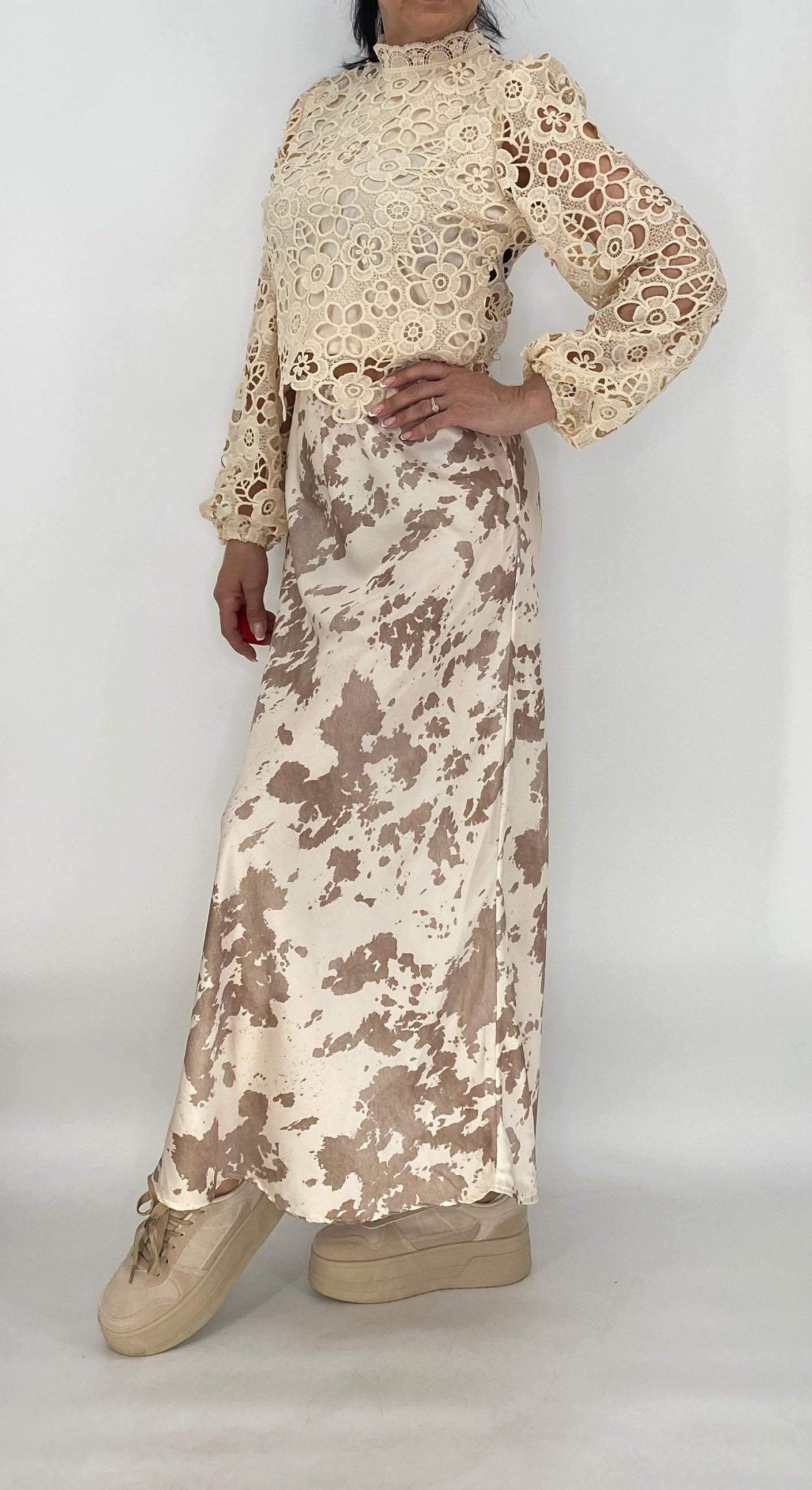 Midi Rock Viscose/Seide, creme/beige