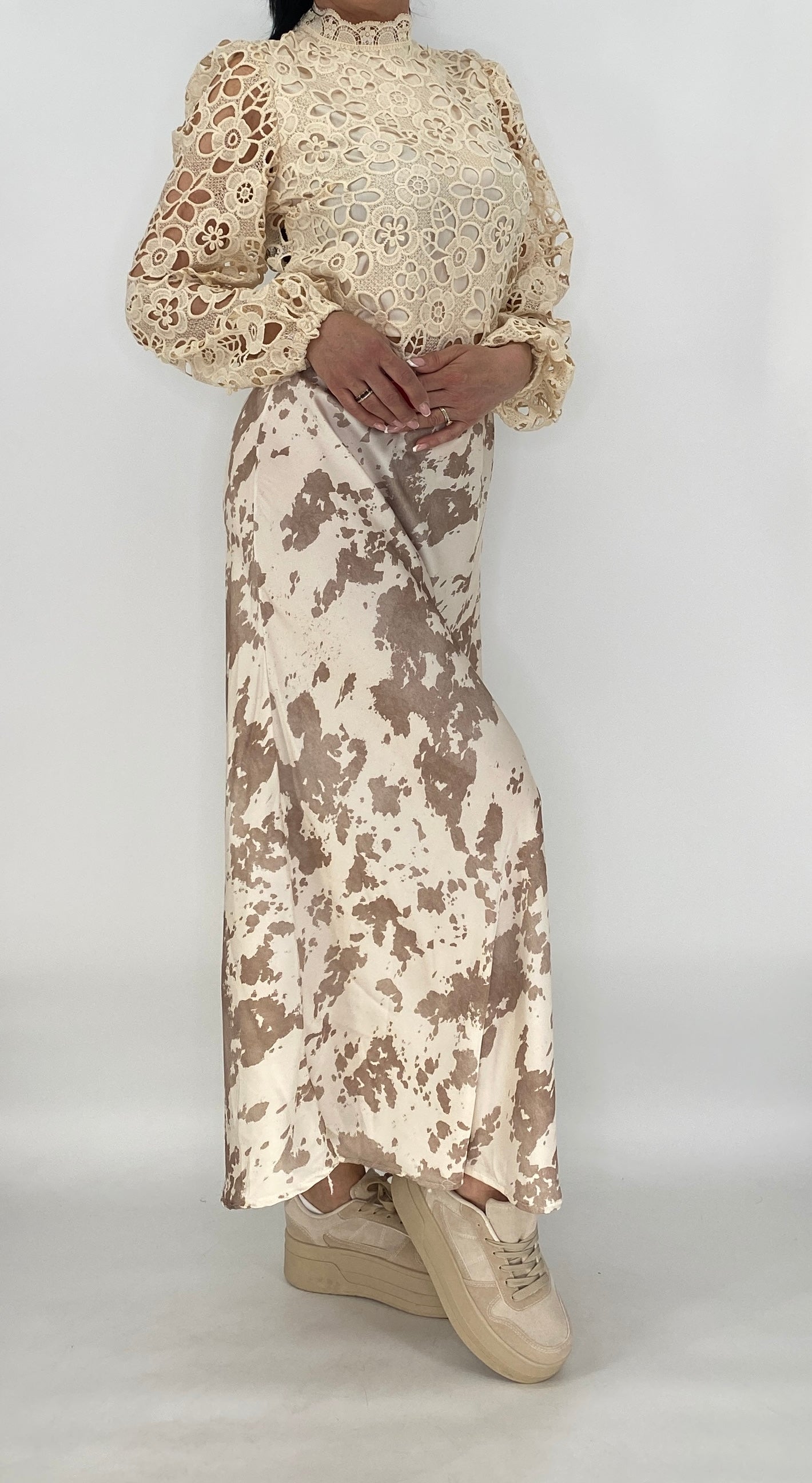 Midi Rock Viscose/Seide, creme/beige