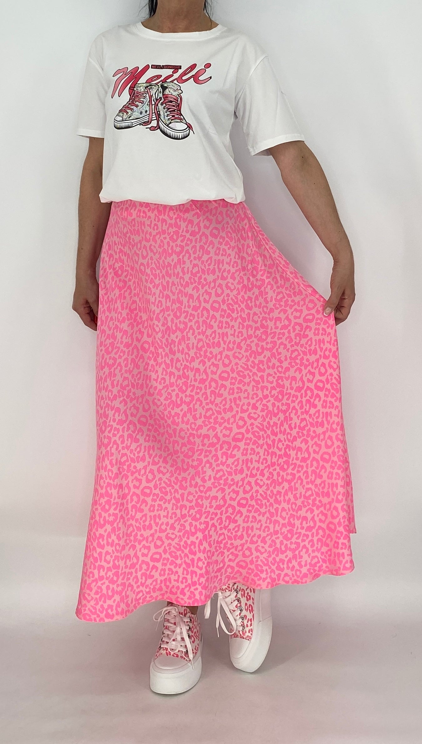 Midi Rock Viscose/Seide, rosa/pink