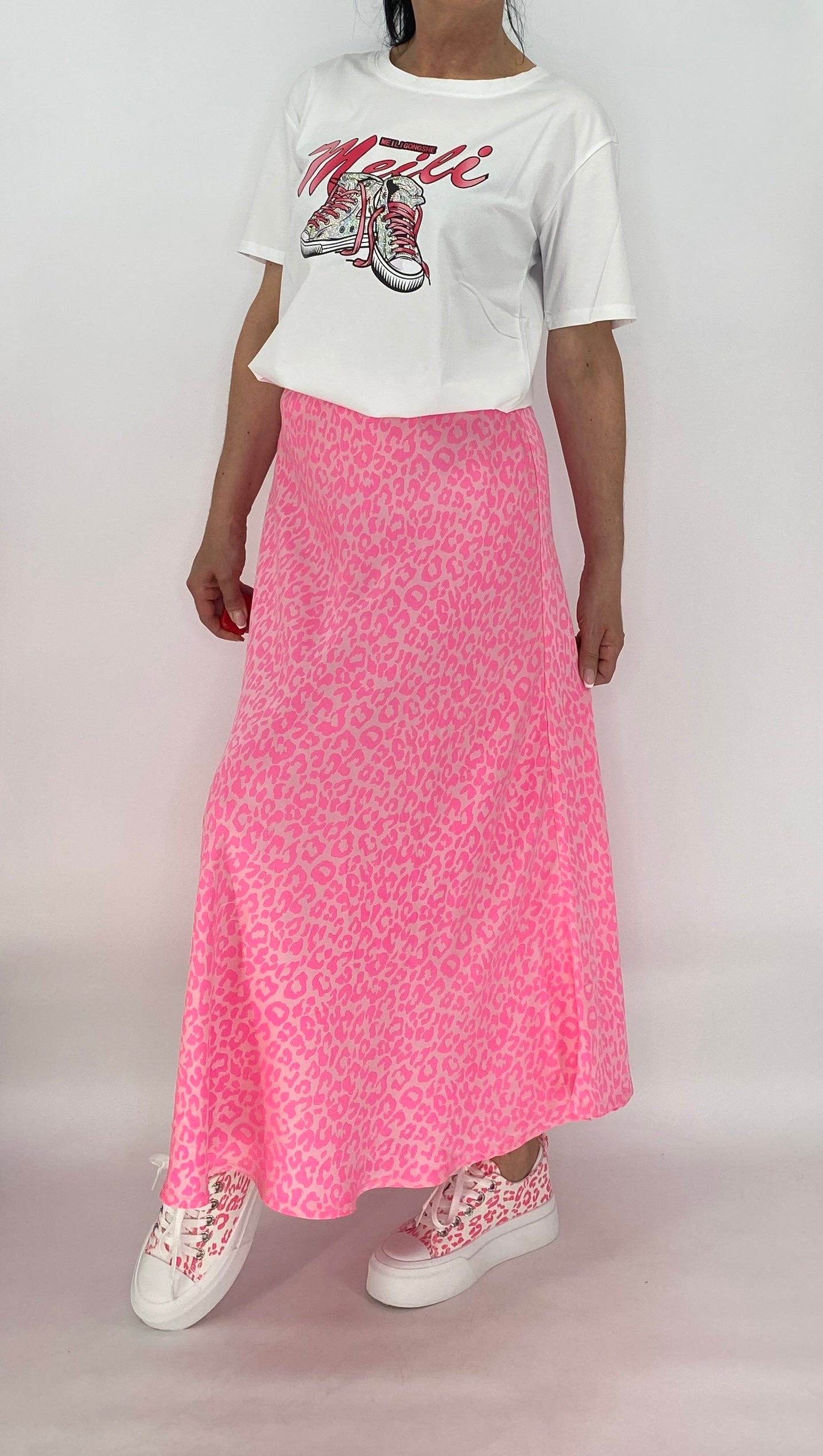 Midi Rock Viscose/Seide, rosa/pink