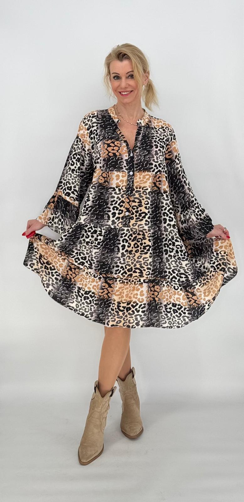 Kleid 100% Viskose schwarz/beige