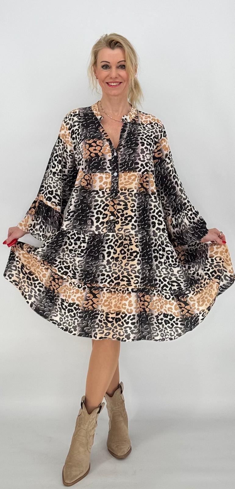 Kleid 100% Viskose schwarz/beige