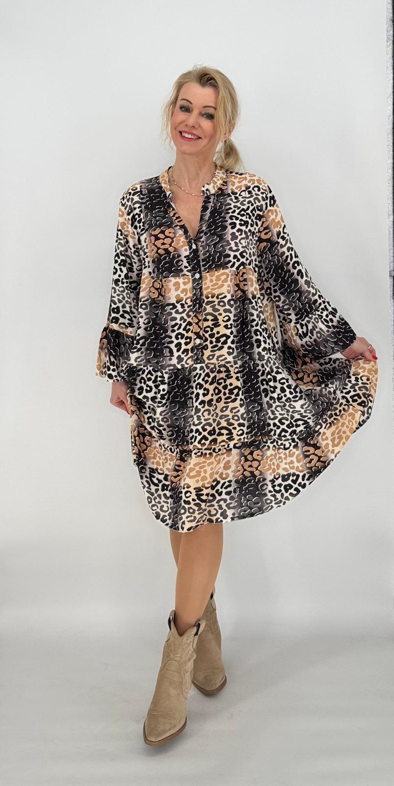 Kleid 100% Viskose schwarz/beige