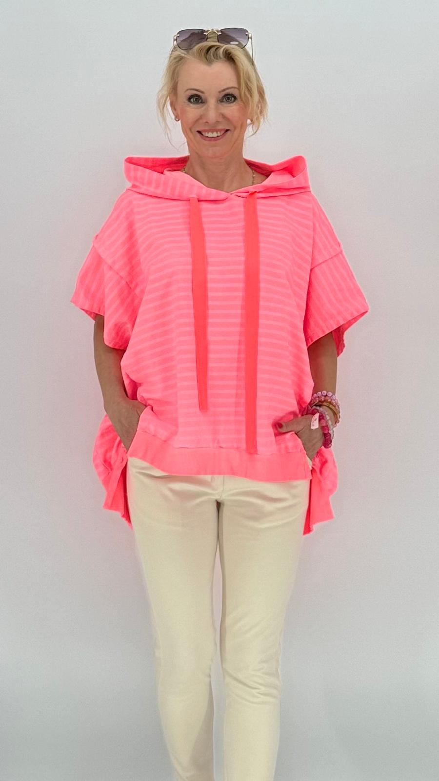 ESViViD Hoodie gestreift Neonrosa