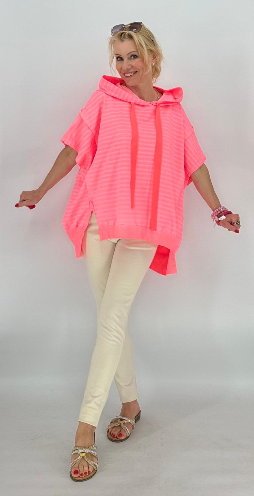 ESViViD Hoodie gestreift Neonrosa