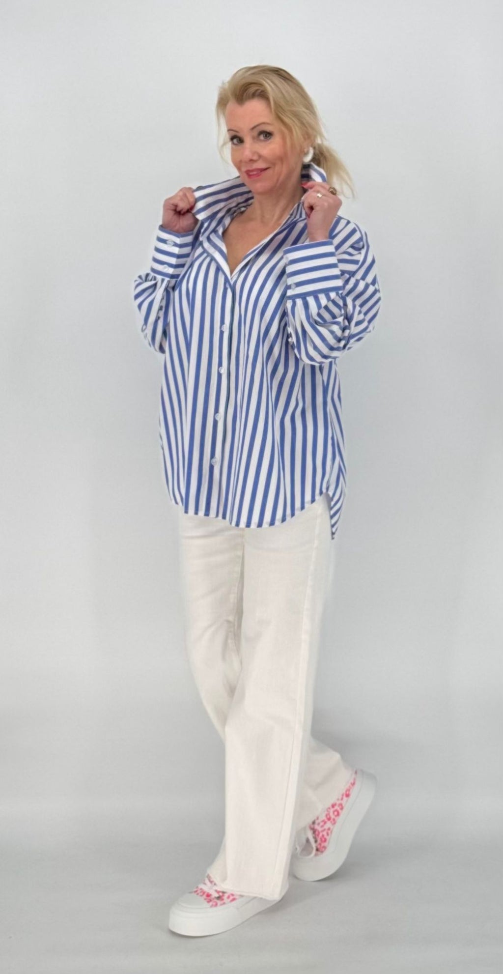 Streifen Bluse, weiß/blau