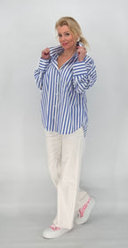 Streifen Bluse, weiß/blau