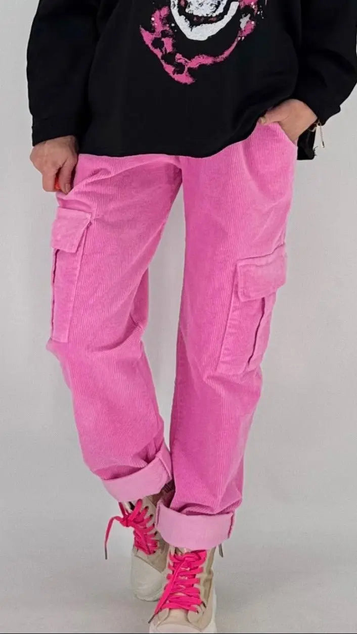 Cargohose im Cord - Look, creme, pink - By Elena FashionBy Elena Fashion