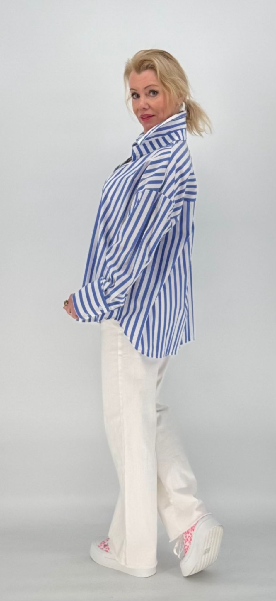 Streifen Bluse, weiß/blau