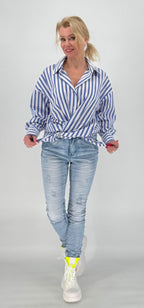 Streifen Bluse, weiß/blau