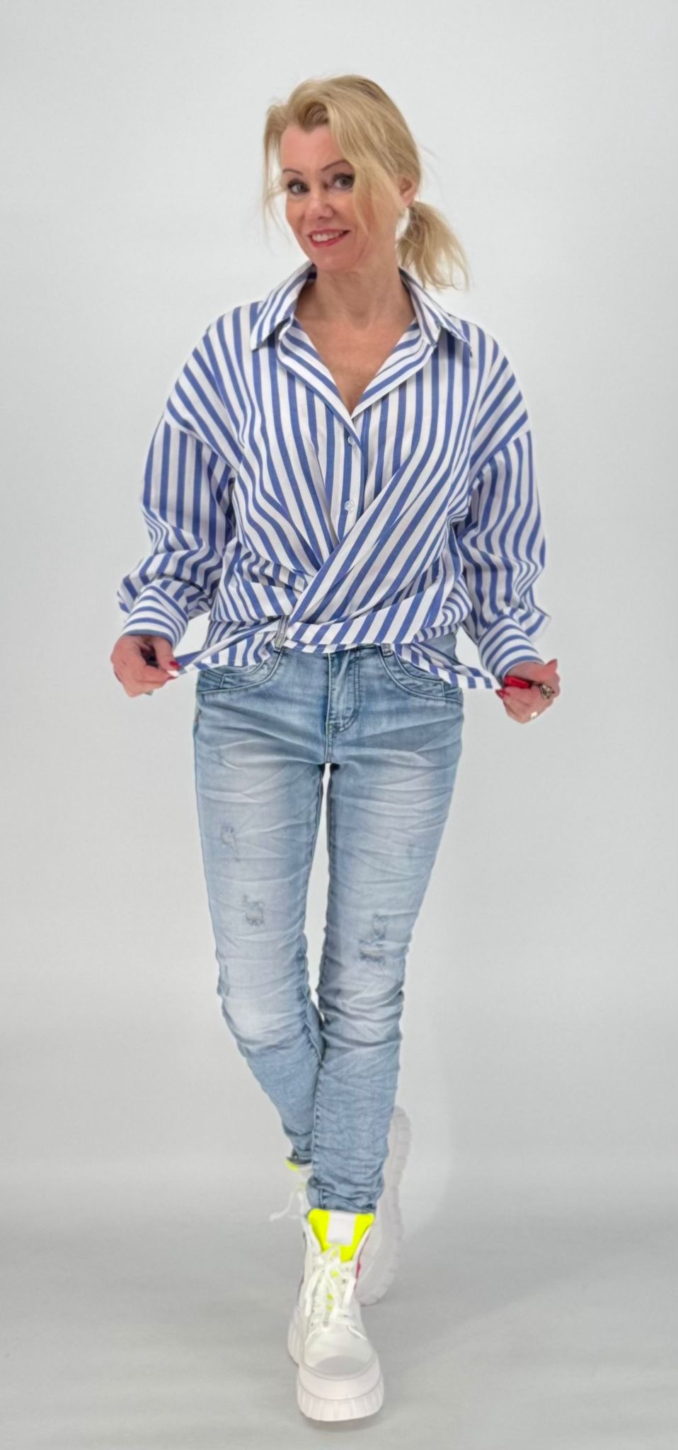 Streifen Bluse, weiß/blau