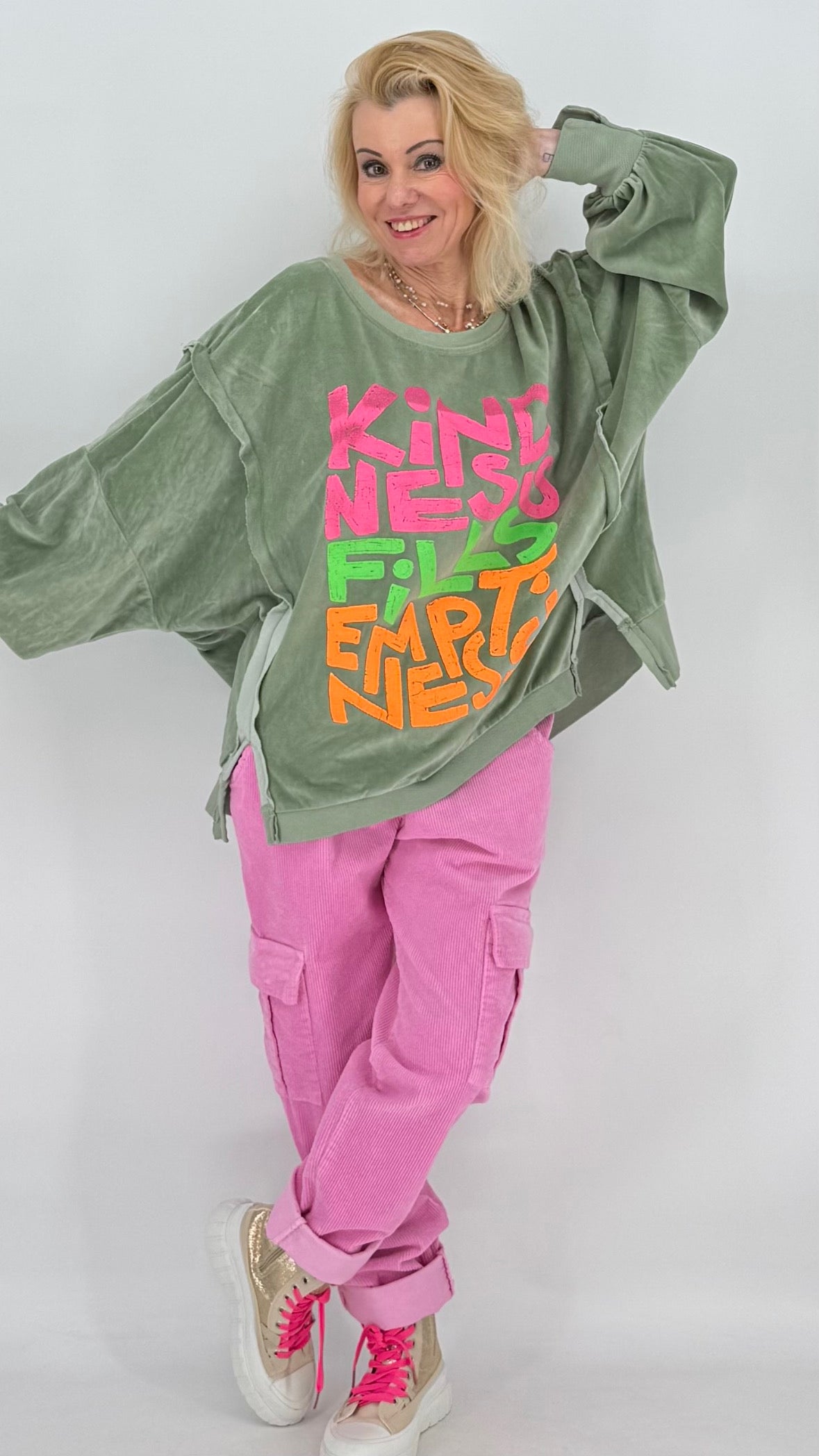 Sweatshirt in gelb, olive, pink