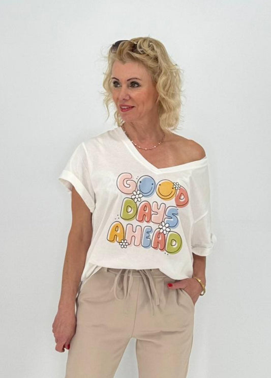 T-Shirt ESViViD "Good Days", creme/weiß