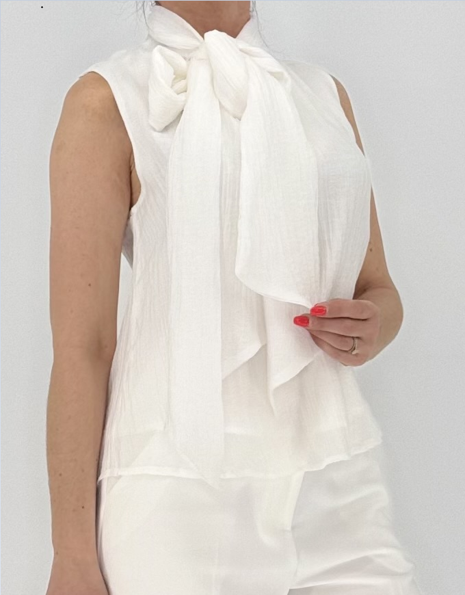 Ärmellose Bluse mit Schleifendetail weiß