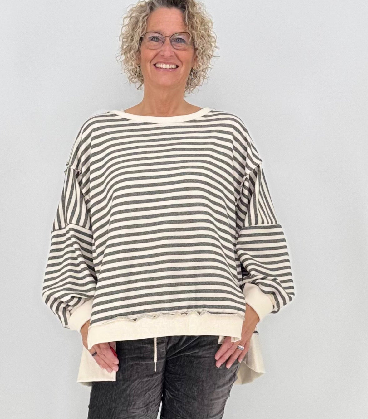 Sweatshirt, Grau/Beige
