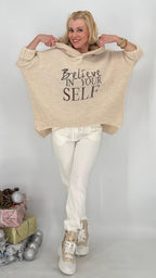 Sweatshirt "SELF" mit Kapuze, orange, grün, beige