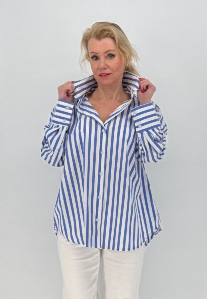 Streifen Bluse, weiß/blau