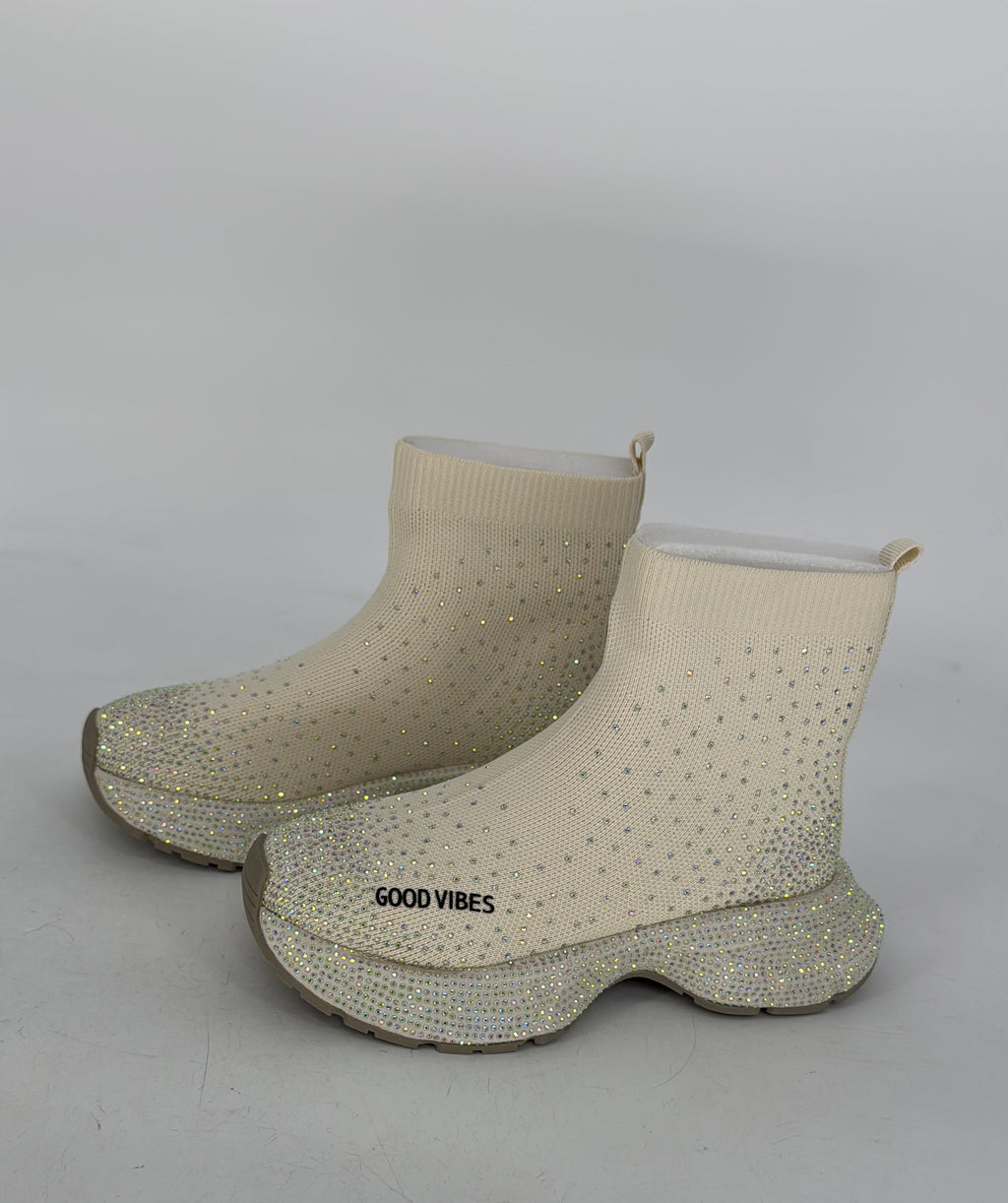 Sneaker Textil mit strasssteinen, creme