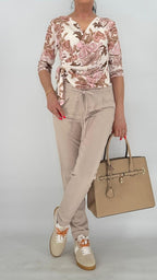 Bluse Muster, creme/beige/rosa