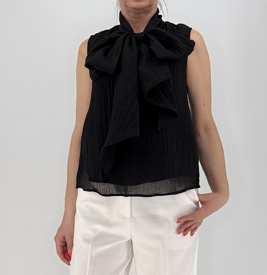 PEPPERCORN Ärmellose Bluse mit Schleifendetail schwarz