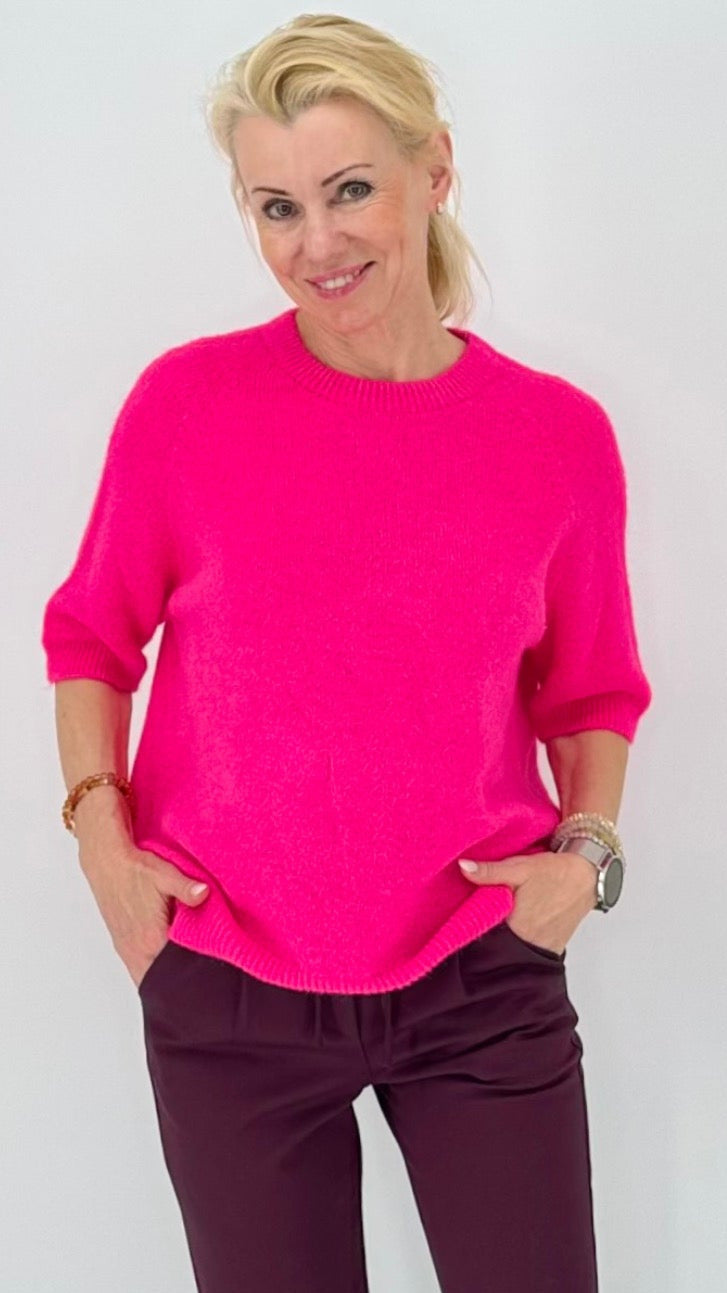 Pullover – Kurzarm-Strickpullover in Pink