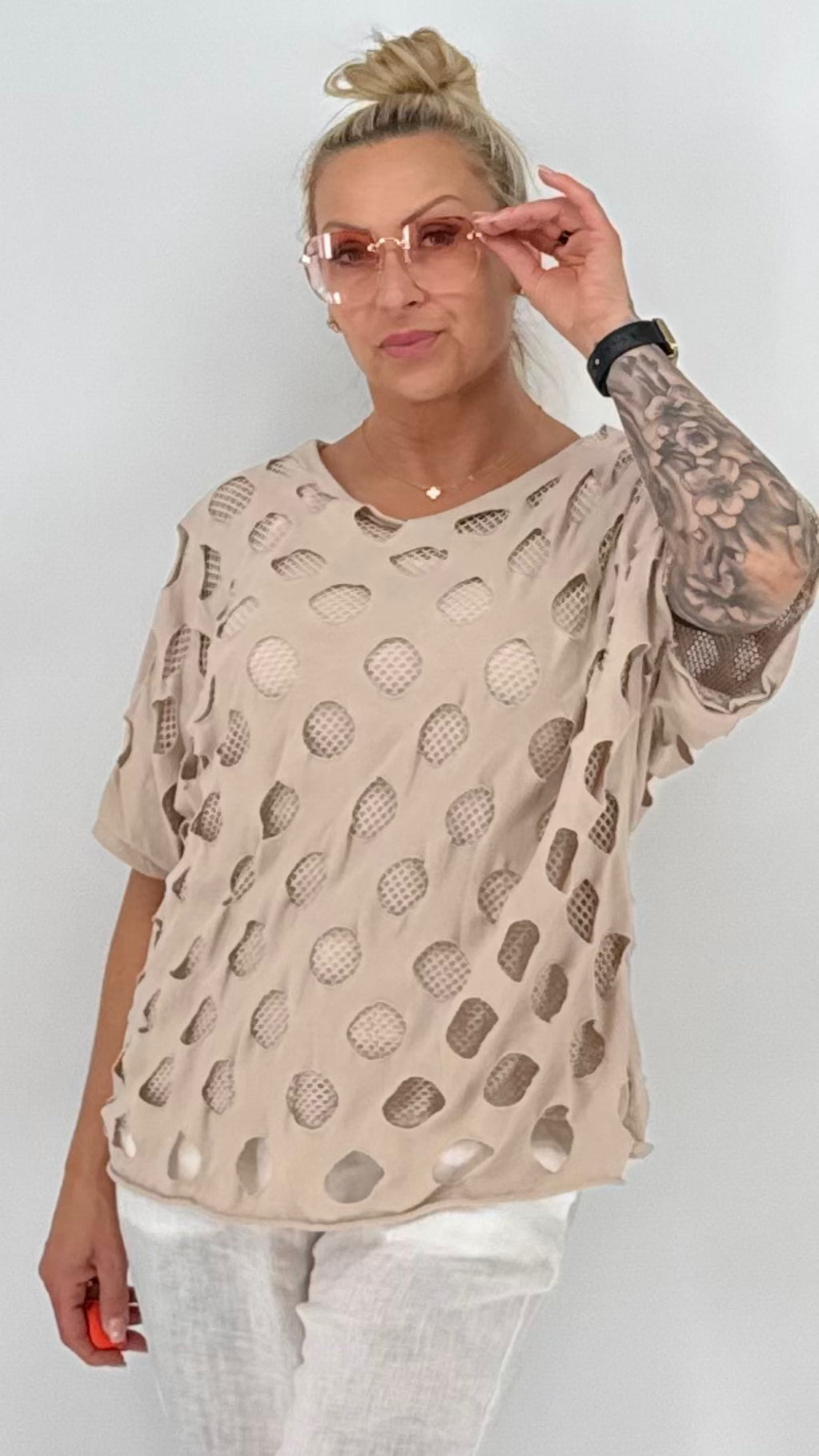 Camouflage Shirt Damen Oversize in Beige