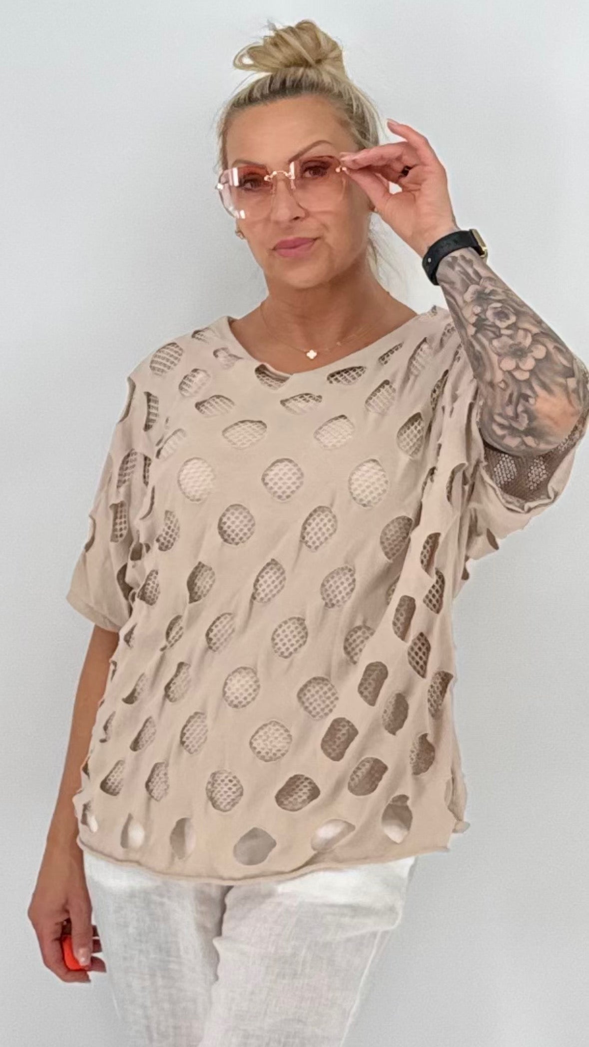 Camouflage Shirt Damen Oversize in Beige