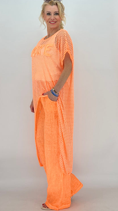 Hose aus Leinen, neon orange