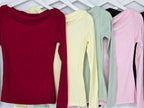 Basic langarm Shirt, schwarz, rot, gelb, rosa, mint
