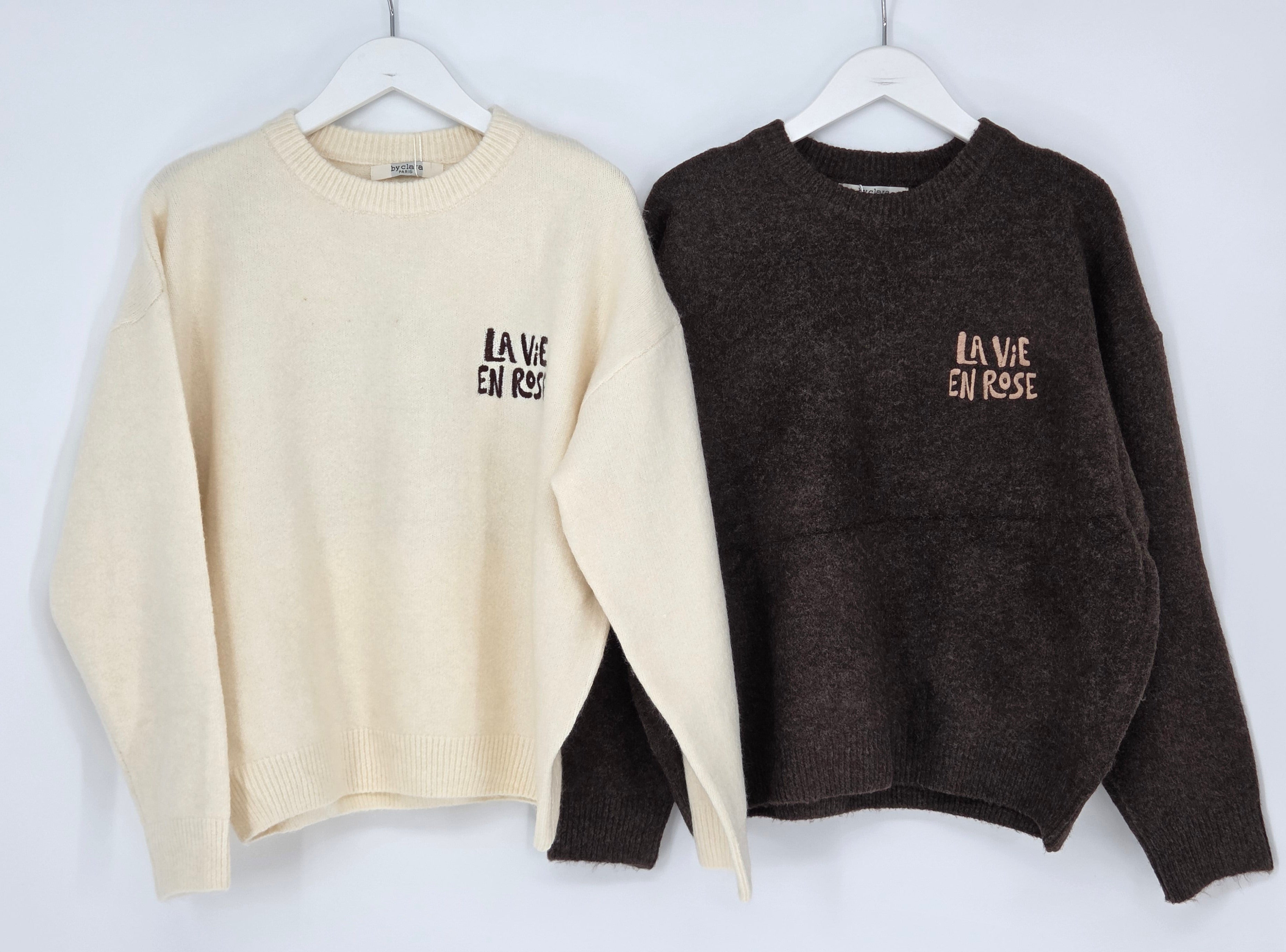 Pullover "La vie en rose", creme, braun