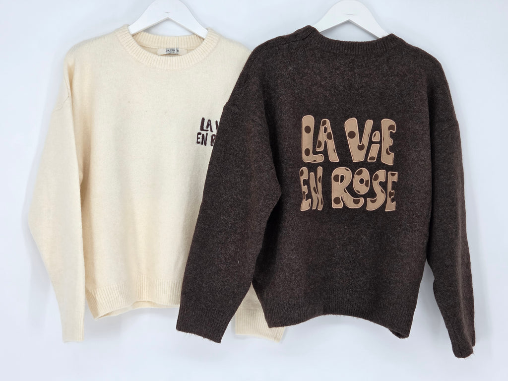 Pullover "La vie en rose", creme, braun