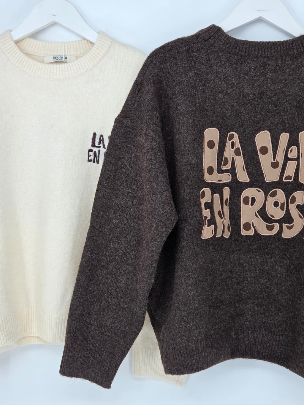 Pullover "La vie en rose", creme, braun