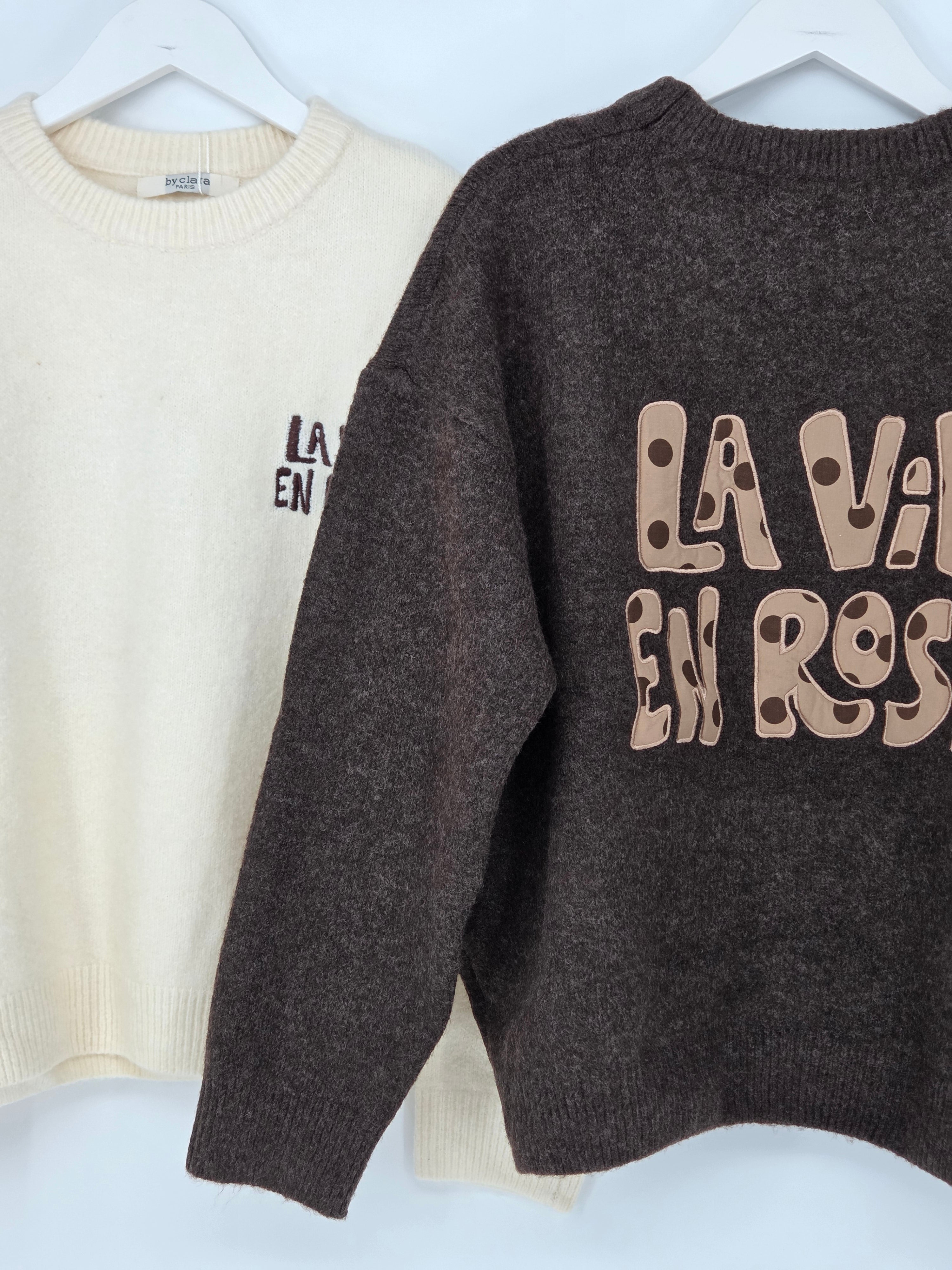Pullover "La vie en rose", creme, braun