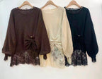 Pullover mit Mesh-Shirt und Brosche, schwarz, braun, beige