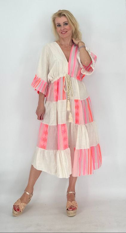 Kleid, creme/rosa