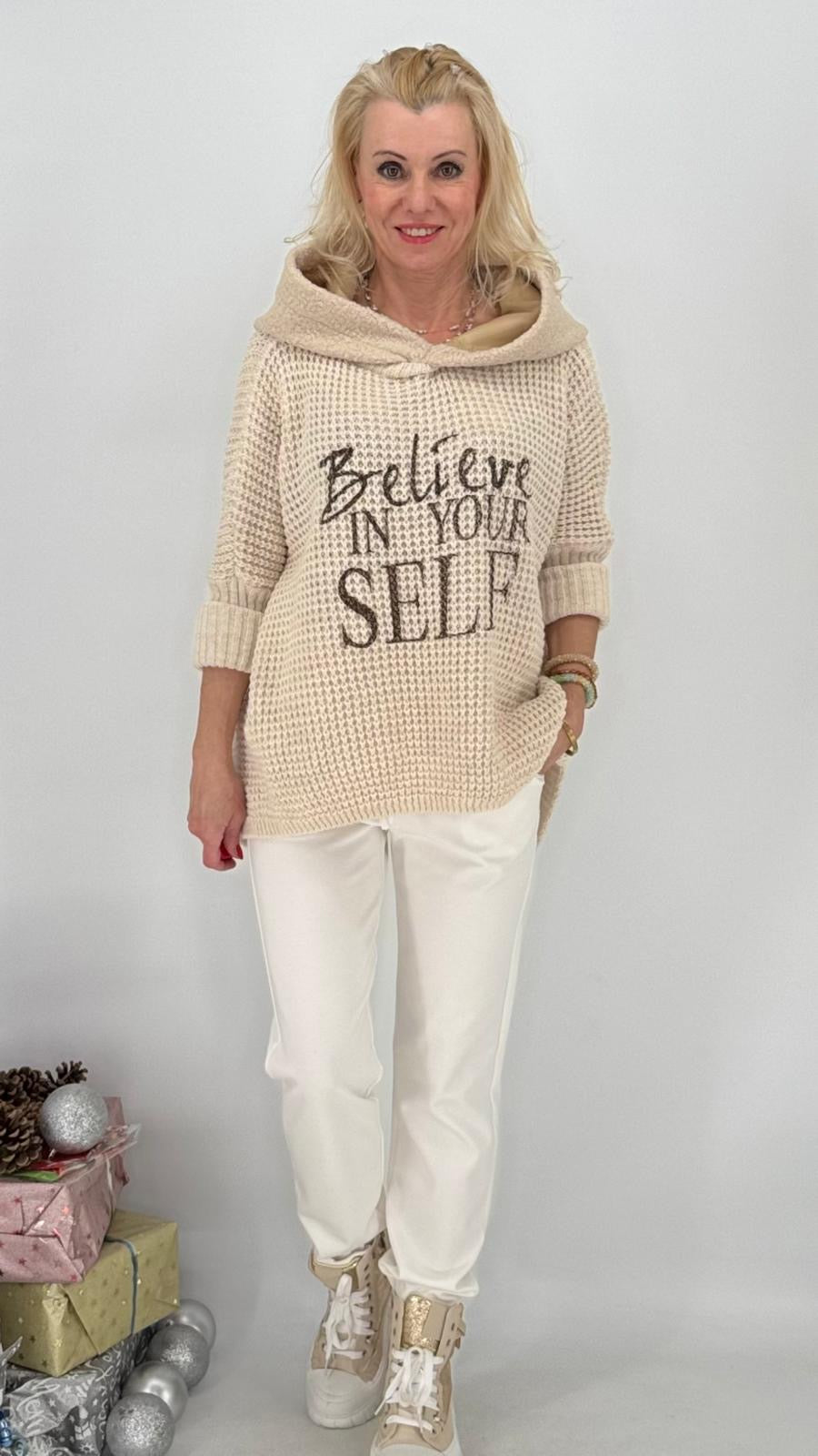 Sweatshirt "SELF" mit Kapuze, orange, grün, beige